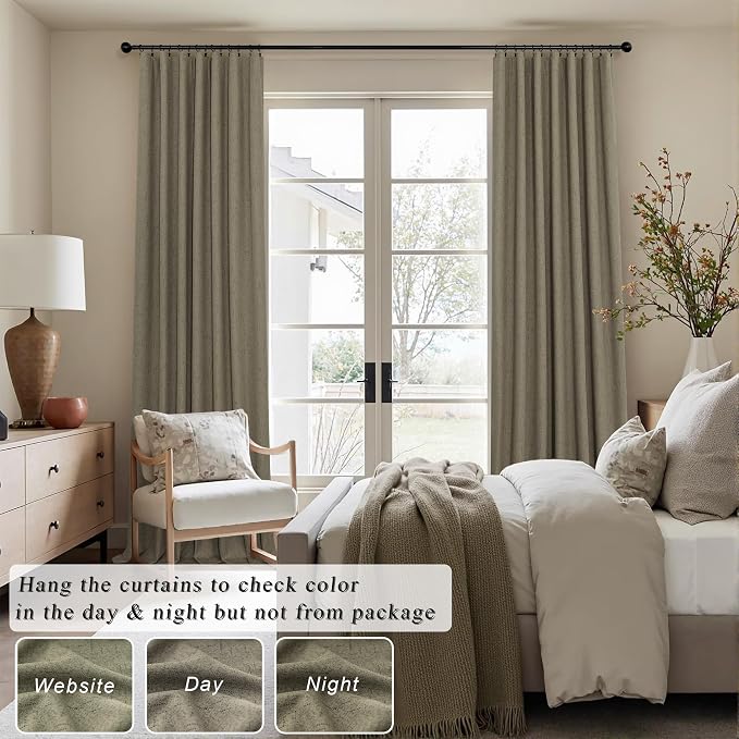 Pitalk Taupe Blackout Curtains 84 Inches Long for Bedroom 2 Panel Burg Linen Textured Room Darkening Drapes Thermal Insulated Dark Brown Curtains for Living Room Window Modern Farmhouse 84 Inch Length