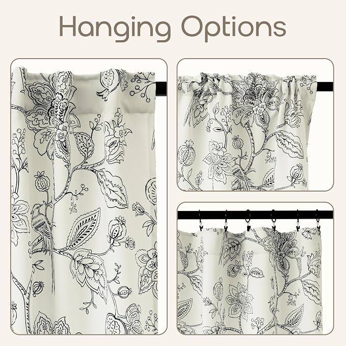 Toile French Country Curtains,Semi Blackout Cream and Black Floral Unique Modern Farmhouse Classic Curtains for Living Room Bedroom 84 Inches Long