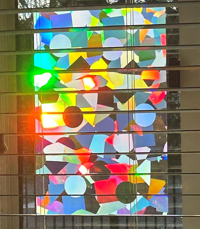 Rainbow Symphony – Rainbow Suncatcher Window Film, Diffraction Window Film, Stained Glass Window Cling, Holographic Prismatic Film, Confetti Pattern, 24" X 36", Made in USA