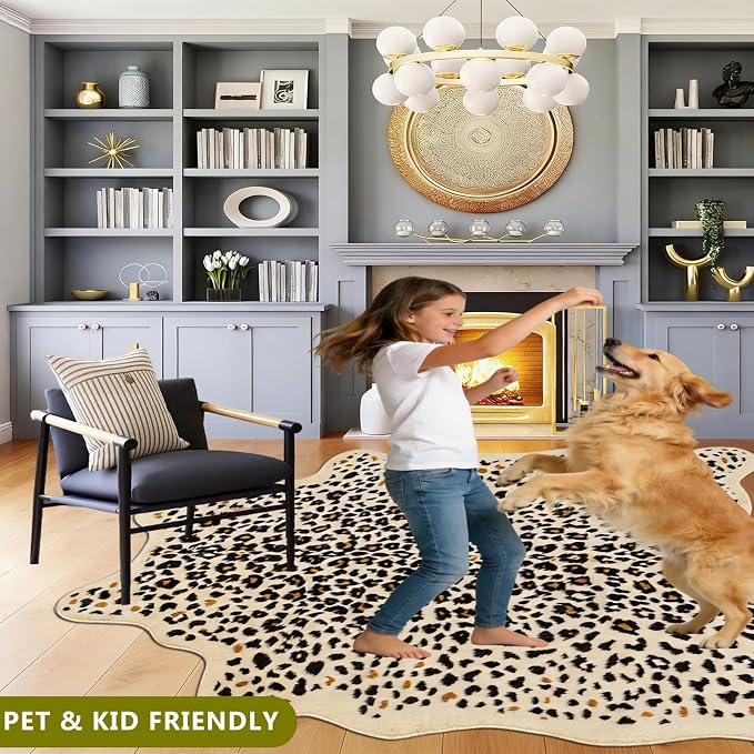 Cheetah Rug, Leopard Print Rug 5.2x6.6 Faux Animal Print Carpet Cheetah Area Rug for Bedroom Living Room Cowhide Fur Hide Multicolor
