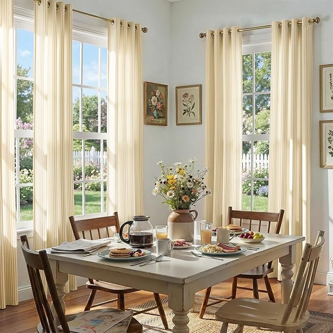 jinchan Linen Curtains 84 inch Yellow Stripe on White Grommet 2 Panels | Curtains for Living Room Bedroom,Ticking Vertical Stripe Pattern,Modern Farmhouse Drapes, Window Treatment,Light Filtering