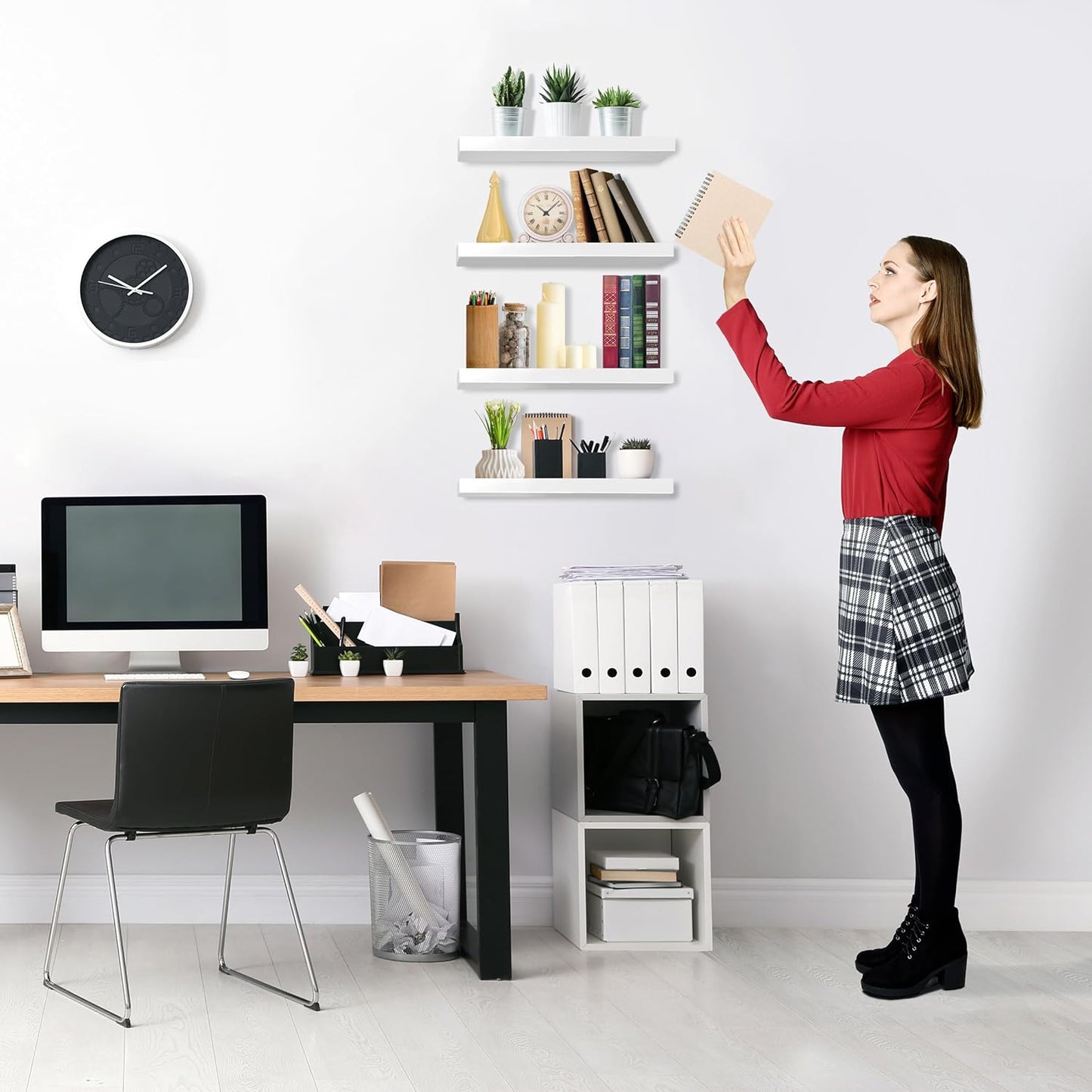 Sorbus Floating Shelves for Wall, Bathroom Shelves Wall Mounted for Kitchen, Bedroom, Living Room, Bathroom Storage, Over Toilet, Hanging Book Shelf for Wall Home Decor (White, 4 Pack)