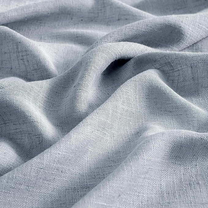 MIULEE Chambray Blue Linen Curtains 90 Inch Long 2 Panels for Bedroom Living Room, Soft Linen Textured Window Drapes Semi Sheer Light Filtering Back Tab Rod Pocket Farmhouse Modern Burlap Look Decor