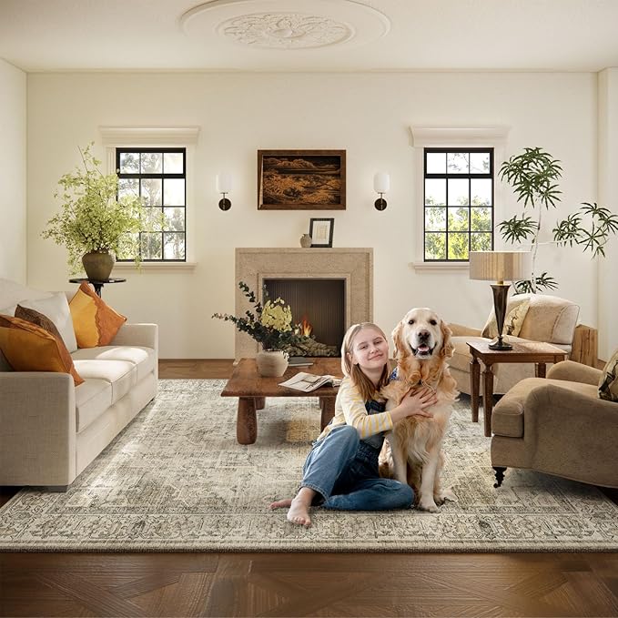 10x12 Area Rugs for Living Room: Bedroom Rug Boho Vintage Rugs Stain Resistant Non Slip Low Pile Soft Lightweight Carpet for Kitchen Dining Room Nursery Kids Room Farmhouse Home Office