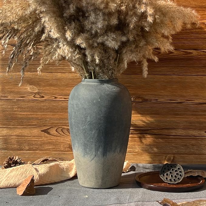 Ceramic Rustic Farmhouse Vase, 12 Inch Black Handmade Pottery Flower Vase for Home Decor, Rustic Living Room Decor, Wedding Gifts, Shelf & Table Decoration