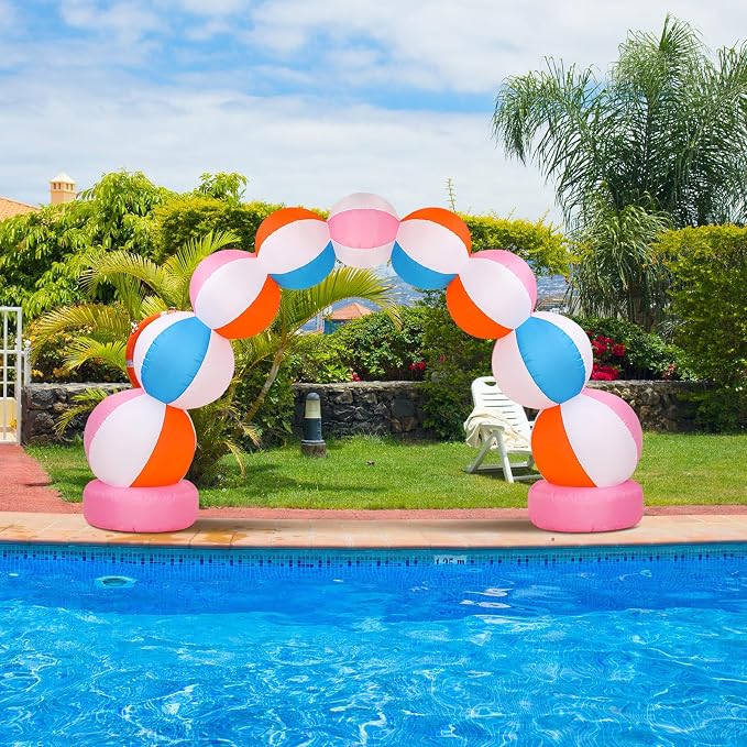 RattanView Inflatable Arch 8 ft Summer Beach Ball Party Arch Rainbow Beach Party Decoration Inflatable Pool Favors for Indoor Outdoor Lawn Yard Garden Decoration (Pink)