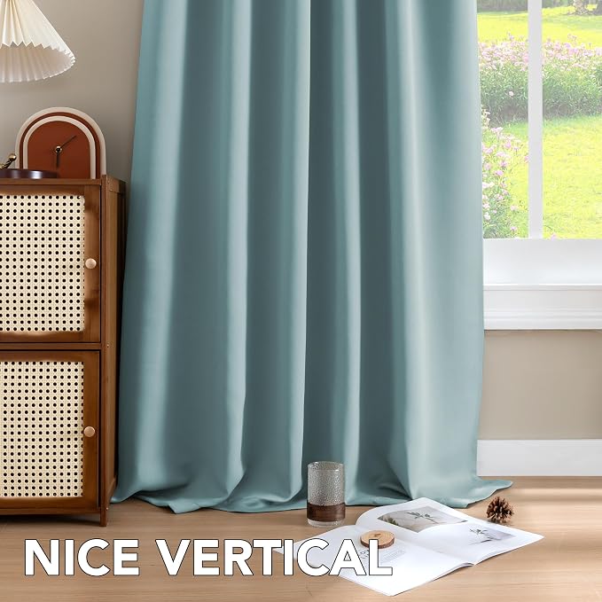 H.VERSAILTEX Blackout Curtains Thermal Insulated Window Treatment Panels Room Darkening Blackout Drapes for Living Room Back Tab/Rod Pocket Bedroom Draperies (2 Panels, Mineral Blue, 52 x 84 Inch)