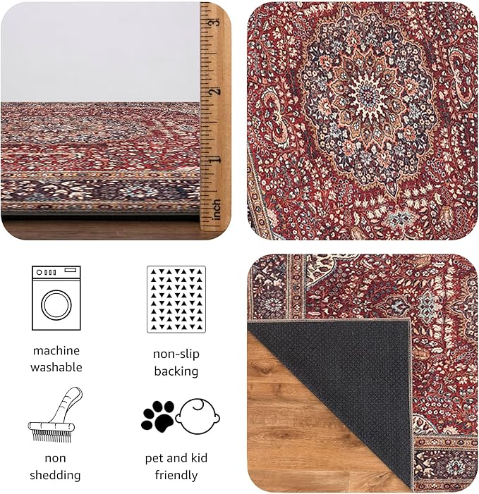 Keen Home Design 30"x144" Rug - Machine Washable Runner Rug with Non-Slip Backing, Ideal for Hallway, Entryway, Kitchen, Laundry Room - Vintage, Easy Clean, Durable, Low Pile - (2'6" x 12')