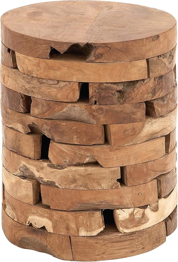 Deco 79 Teak Wood Handmade Side End Accent Table Live Edge End Table with Brick Inspired Design, Side Table 14" x 14" x 18", Light Brown