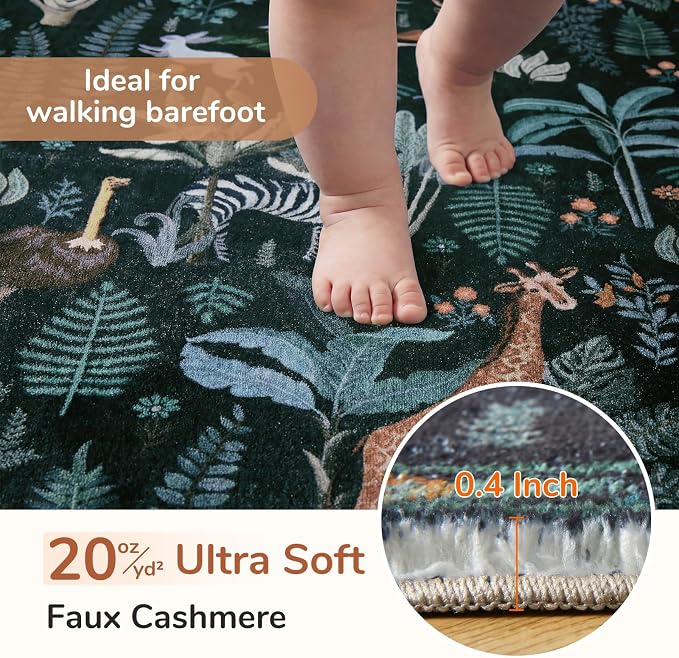 OPPODREAM Animal Soft Area Rugs 5x7, Washable Black Rug with Non Slip Backing, 5 x 7 Faux Cashmere Low-Pile 5x7 Carpet