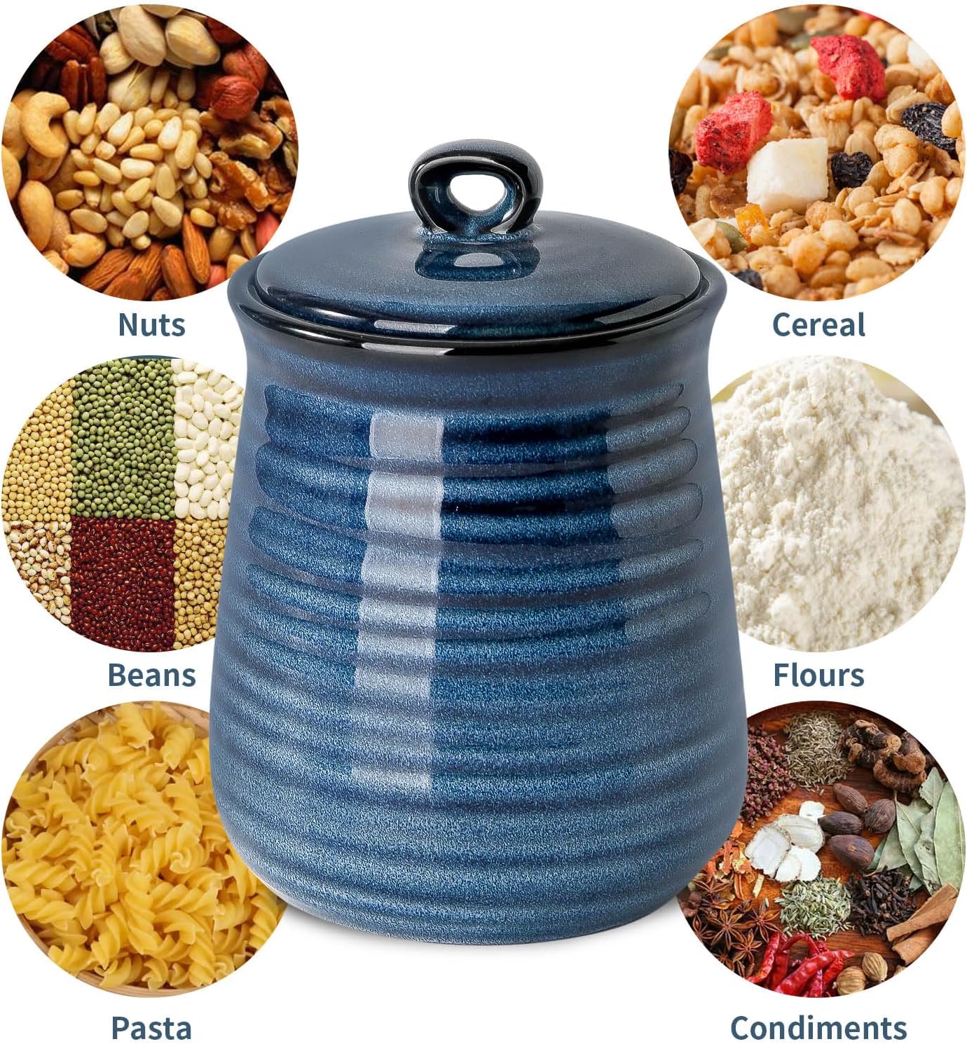 Hasense Kitchen Canisters Set with Airtight Lid for Countertop, 25 Ounce Ceramic Vintage Food Storage Jars Containers Set of 3 with Cover for Coffee, Sugar, Tea, Spice, Candy and Nut, Navy