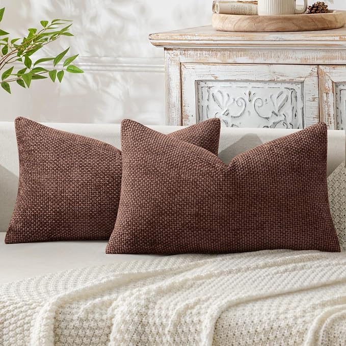 MIULEE Pack of 2 Fall Lumbar Couch Throw Pillow Covers 20x12 Inch Red Brown Modern Boho Accent Decorative Pillow Covers Soft Chenille Farmhouse Cushion Covers for Home Decor Bed Sofa Living Room
