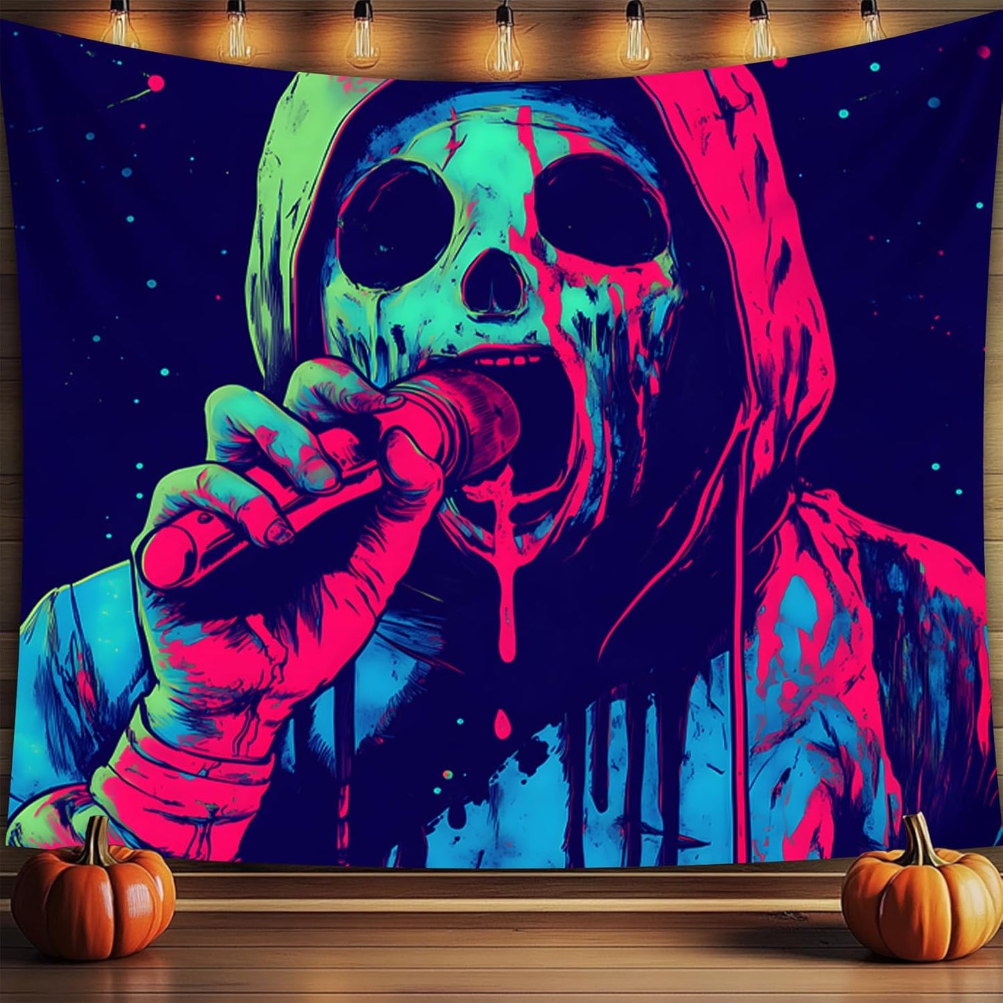 Halloween Tapestry, Blacklight Tapestry for Halloween Party Decor Hanging Tapestries Backdrop Wall Art Poster for Bedroom Dorm 59x51in