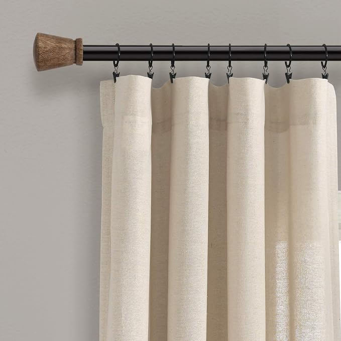 Lush Decor Linen Button Window Curtain Panel, Single, 40" W x 108" L, Dark Linen - Country Curtains - Rustic Decor - Color Block Modern Farmhouse Curtains For Living Room, Bedroom & Dining Room