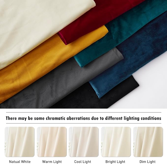 RYB HOME Ivory Velvet Curtains for Bedroom Living Room, Thermal Insulated Privacy UV Heat Blocking Luxurious Drapes for Nursery Dining Room, 62" W x 96" L, 2 Panels, Rod Pocket/Back Tab/Hook Belt