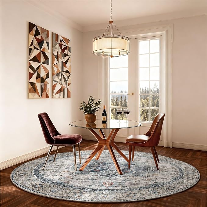 4x4 Washable Rugs for Living Room: Bedroom Rug Stain Resistant Non Slip Low Pile Soft Small Area Rugs for Bedroom Entryway Kitchen Living Room Bedside Office Dorm Kids Room Entrance