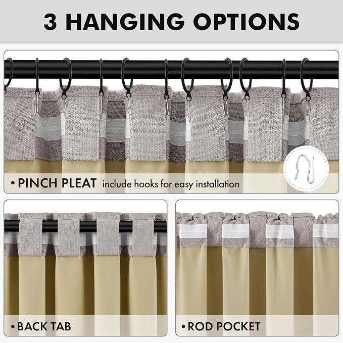 MIULEE 100% Blackout Linen Curtains for Bedroom, Greige Solid Luxury Decor Thermal Insulation Room Darkening Drapes for Living Room Back Tab Rod Pocket 42 x 90 Inches, 2 Panels