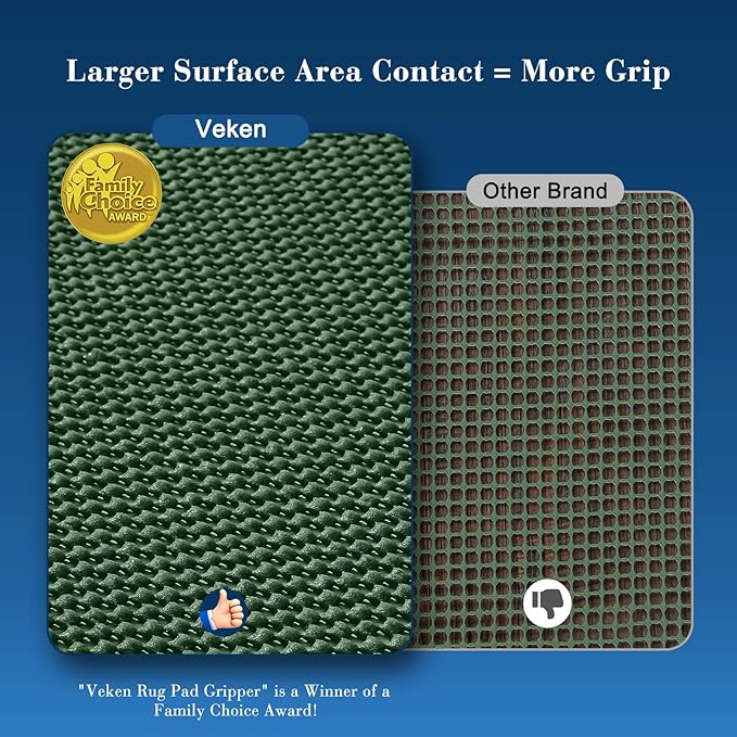 Veken 8x10 Ft Rug Pad Gripper for Hardwood Floors, Non Slip Dark Green Rug Pads for Area Rugs, Thick Rug Grippers for Tile Floors, Under Carpet Anti Skid Mat, Keep Your Rugs Safe and in Place