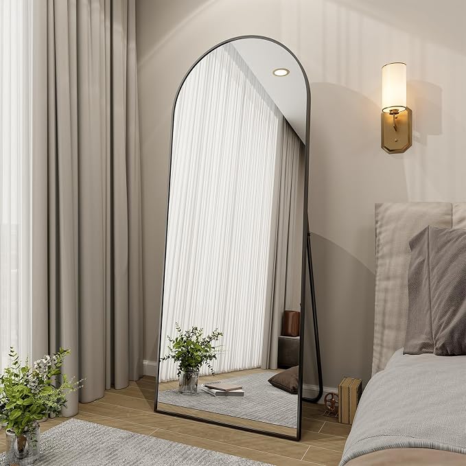 BEAUTYPEAK 65"x24" Full Length Mirror, Arch Full Body Floor Mirror, Wall Mirrors Hanging or Leaning Arched-Top with Stand for Bedroom, Dressing Room, Black