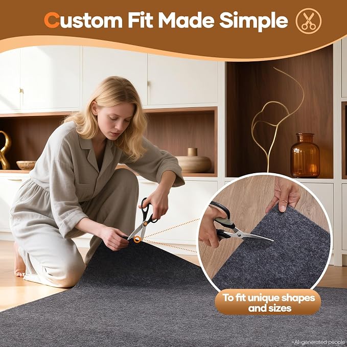 Veken 4 Ft Round Non Slip Cushioned Rug Pad Gripper, Felt and Silicone Backing, 1/8" Thick, Carpet Liner Protector Mat for Area Rugs and Hardwood Floors, with Over 99 Pcs Anti-Slip Strips Pattern