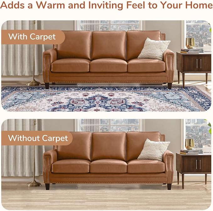 OPPODREAM Soft Area Rugs 9x12 Living Room, Washable Rugs 9x12 with Non Slip Backing, Faux Cashmere Low-Pile 9 x 12 Carpet, Navy Blue & Red & Cream