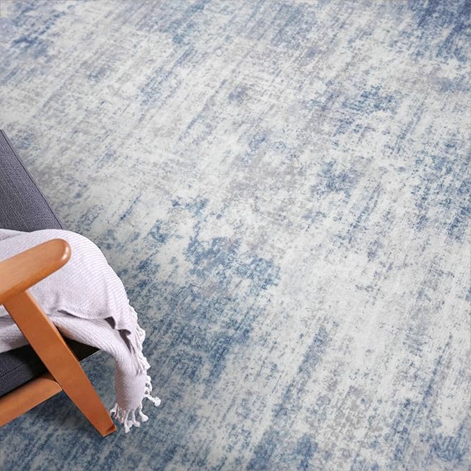 IOHOUZE Abstract Runner Rug 2x10 Ft Washable Runners for Hallways, Non Slip Kitchen Runner Printed Faux Wool Entryway Runner Indoor, Modern Abstract Floor Carpet for Hall Kitchen, Light Blue Grey
