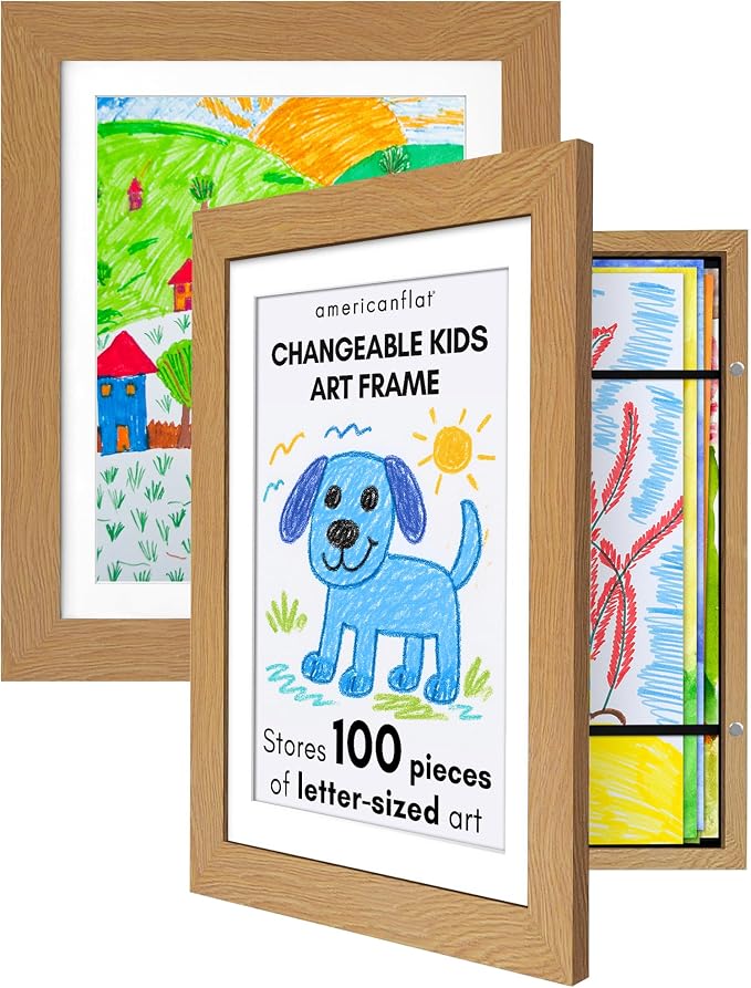 Americanflat - 2 Pack - Kids Artwork Frame Changeable (Dark Oak) - Magnetic Door Holds 100 Art Pieces - 8.5x11 Letter Size Display with Mat or 10x12.5 Without Mat - My Mini Masterpiece