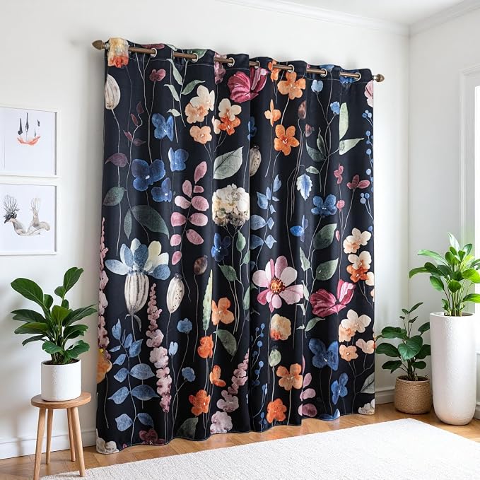 Floral Blackout Curtains 84 inches Long 2 Panels Set, Rustic Vintage Flowers Blossom Patterned Print Thermal Insulated Window Treatment Drapes Room Darkening for Bedroom Living Room 42x84 inch