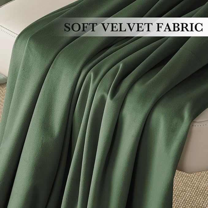 RYB HOME Elegant Green Velvet Curtains 63 inches Long, Light Blocking, Thermal Insulated, Stylish Velvet Drapes with Hook Belt for Cozy Home Aesthetics, 42" W x L63 L, 2 Panels Set