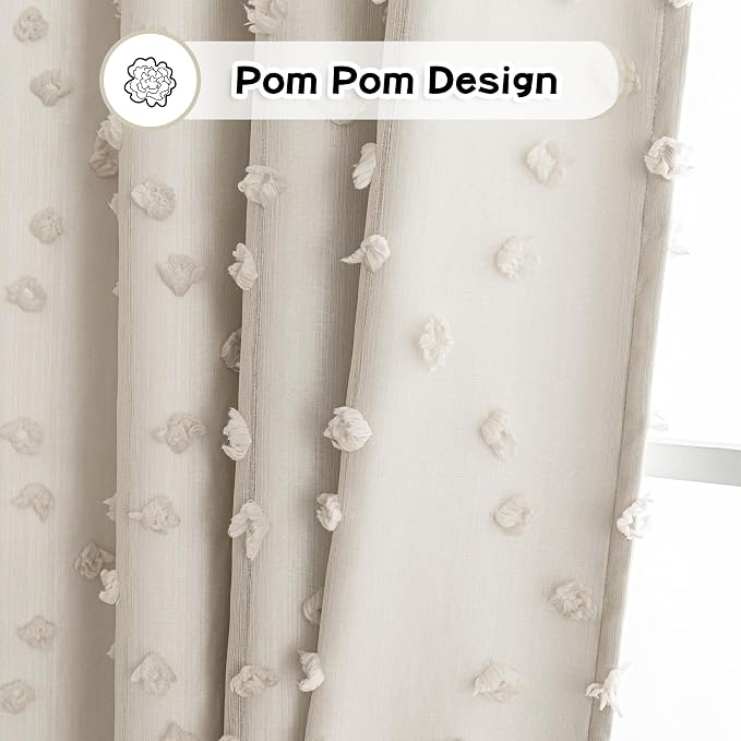 MYSKY HOME Boho Blackout Curtains for Living Room 84 Inches Long Total Room Darkening Beige Curtain for Bedroom 2 Panels Rustic Bohemian Thermal Insulated Grommet Window Drapes 52W x 84L