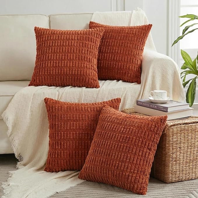 Fancy Homi 4 Packs Decorative Throw Pillow Covers for Living Room Couch Bed, Modern Farmhouse Boho Home Décor Accent Cushion Case, 18" x 18", Burnt Orange
