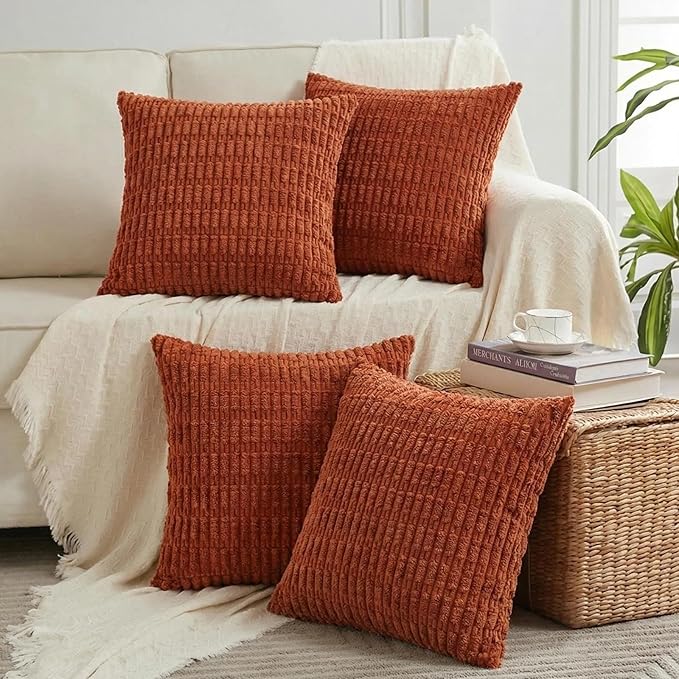 Fancy Homi 4 Packs Decorative Throw Pillow Covers for Living Room Couch Bed, Modern Farmhouse Boho Home Décor Accent Cushion Case, 16" x 16", Burnt Orange
