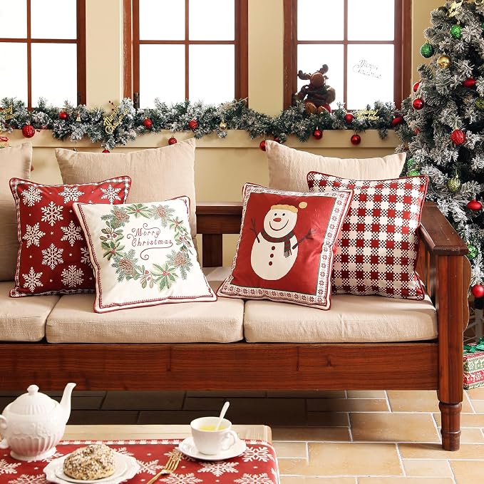 ISAENNE Designer Chrismas Velvet Throw Pillow Cover,18"x18"-Carol A | Vintage Square Pillow Cover,Concealed Zipper Design,Pinecones Pattern,Sofas,Bedroom,Living Room,Lounge Chairs,Decor