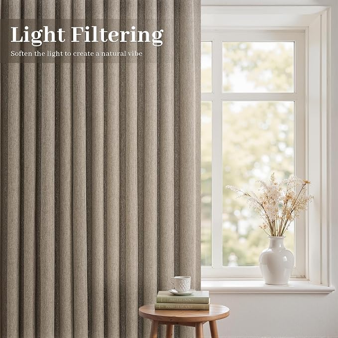 Pinch Pleated Curtains 90 Inches Long 2 Panels Set,Burlywood Semi Sheer Cotton Blend Fabric Aesthetic Advanced Curtain Drapes for Living Room Bedroom,72x90 inch Length
