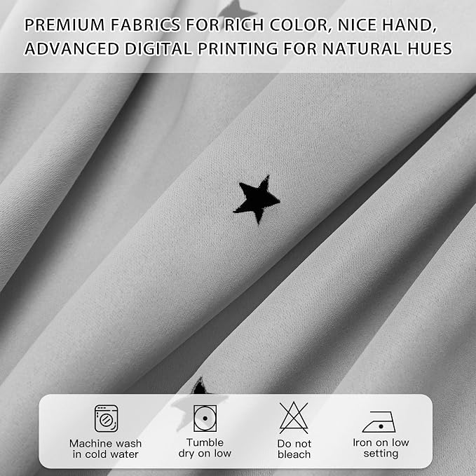 XiDi Grey Curtains for Modern Bedroom Living Room 96 Inches Long 2 Panels Thermal Insulated Kids Curtain Hollow-Out Star Window Nursery Curtains Boys Grommet Window Treatments Light Grey W34 x L96