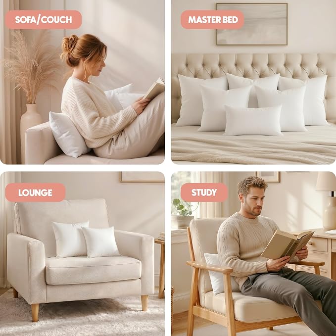 Utopia Bedding 14x14 Pillow Inserts, Set of 2, White – Indoor Decorative Throw Pillows for Bed, Sofa & Couch – Soft, Supportive & Fluffy Cushion Inserts
