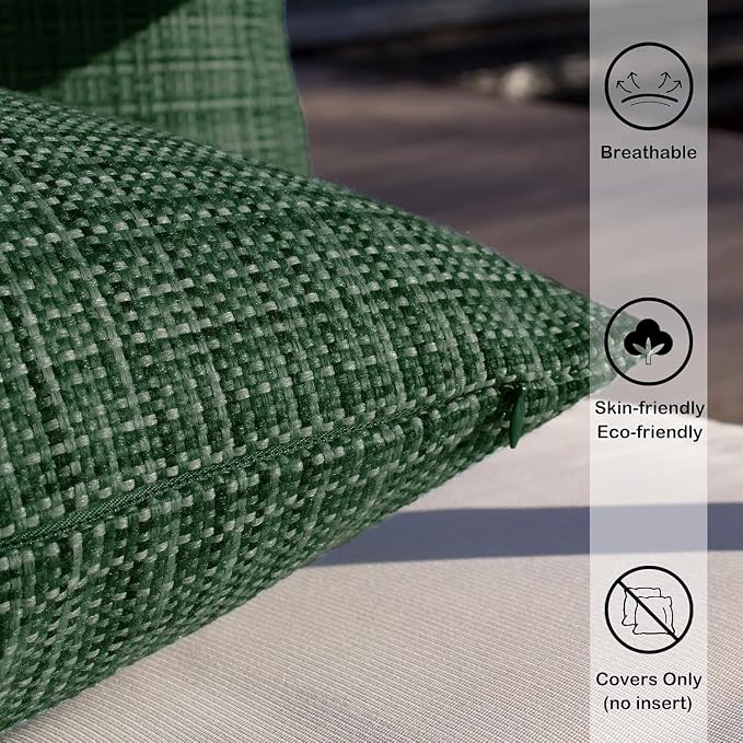 Kevin Textile Pack of 2 Decorative Outdoor Waterproof Throw Pillow Covers Stripe Square Pillowcases Modern Cushion Cases for Patio Couch Bench 18 x 18 Inch Army Green