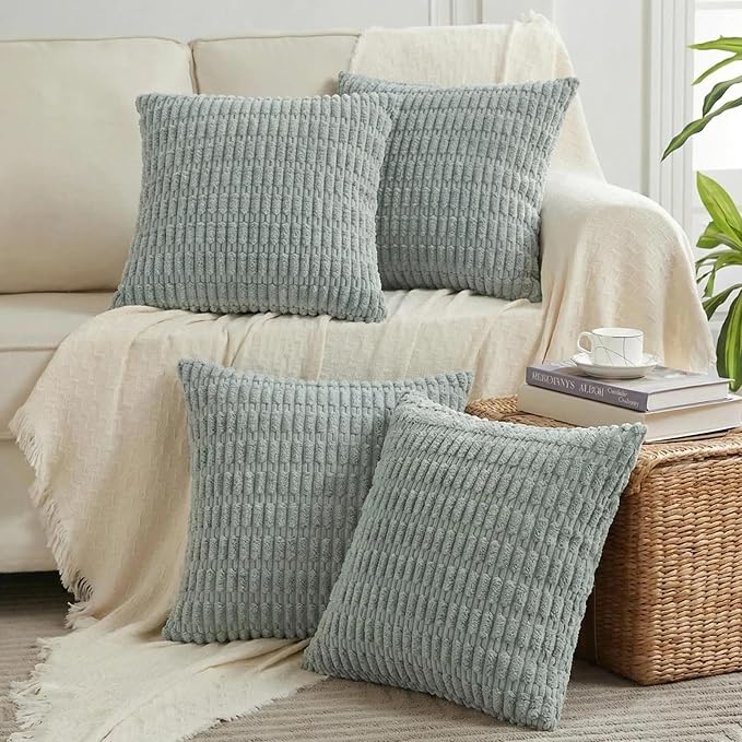 Fancy Homi 4 Packs Decorative Throw Pillow Covers for Living Room Couch Bed, Modern Farmhouse Boho Home Décor Accent Cushion Case, 16" x 16", Grey Blue