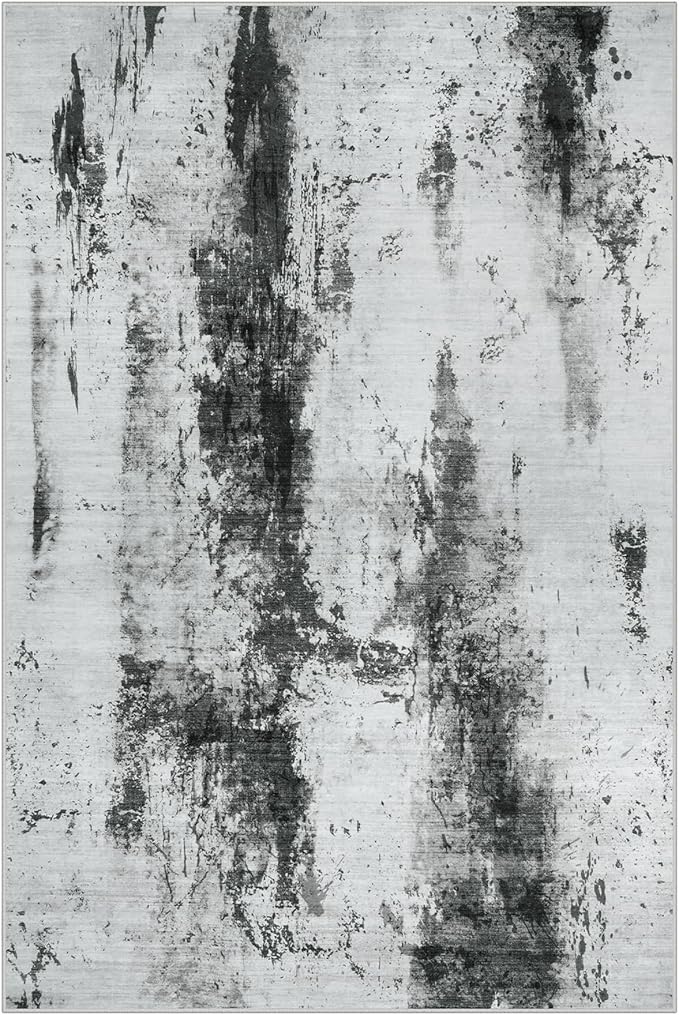 10x14 Area Rugs Washable Rug: Modern Abstract Living Room Rug Soft Anti-Skid Thin Carpet Indoor Floor Non-Shedding Carpets for Bedroom Dining Room Farmhouse Nursery Home Office Black White Grey