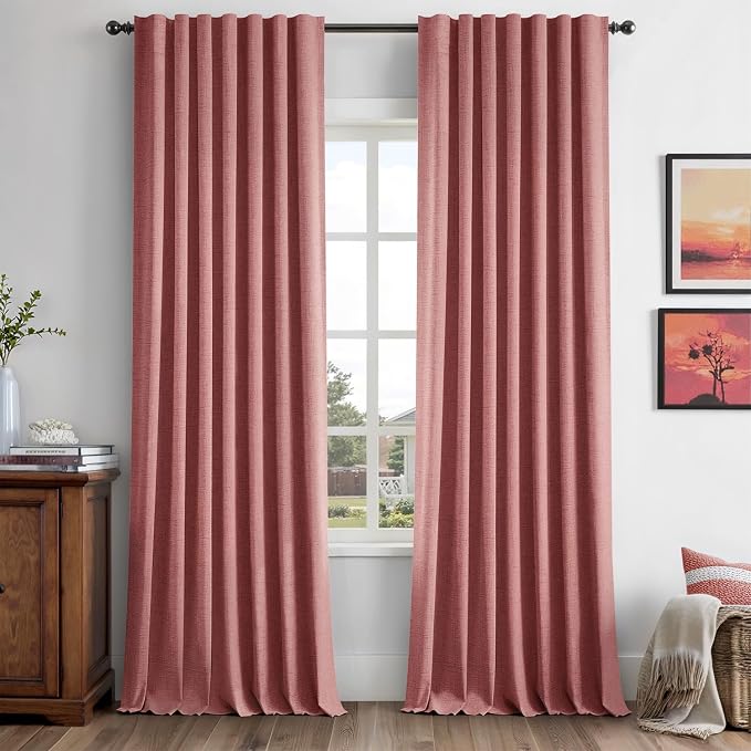 MIULEE 100% Blackout Linen Curtains for Bedroom, Dusty Rose Solid Luxury Decor Thermal Insulation Room Darkening Drapes for Living Room Back Tab Rod Pocket 42 x 96 Inches, 2 Panels