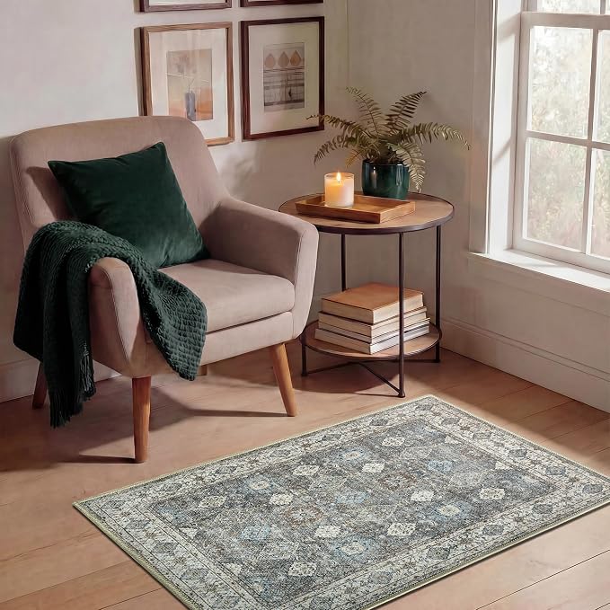 Keen Home Design 24"x36" Rug - Machine Washable Entry Rug with Non-Slip Backing, Ideal for Enteryway, Kitchen, Bathroom, Laundry Room - Vintage, Easy Clean, Durable, Low Pile - (2' x 3')