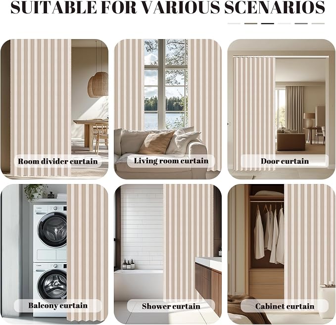 AJAZZ Blackout Door Curtain Magnetic Doorway Curtain Sets Included Rod (1 Pack, 54W x 78 L,Biscotti Beige) Accordion Door Interior Applicable Bedroom Room Living Room