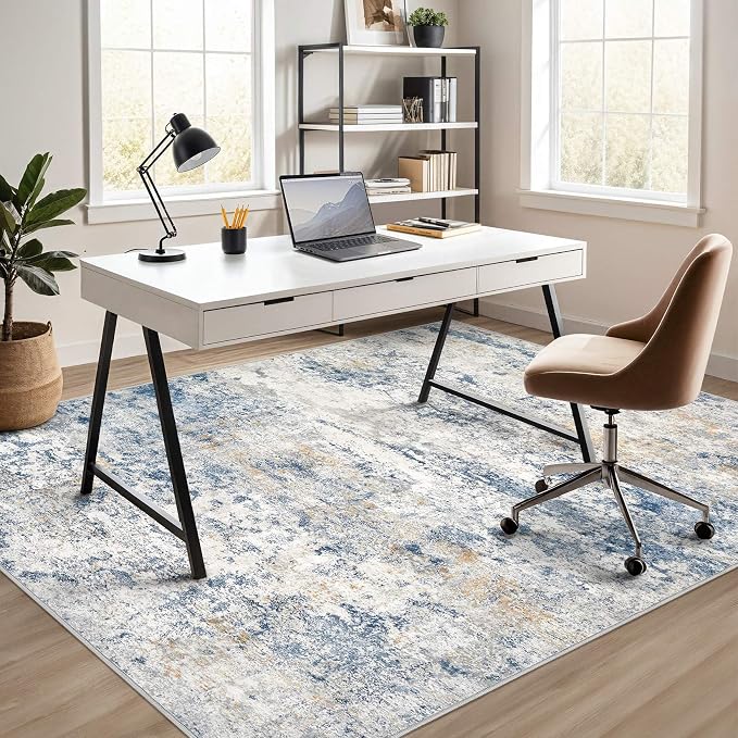 DMOYEST Area Rug Living Room Rugs - 5x7 Abstract Large Soft Indoor Washable Rug Neutral Modern Low Pile Carpet for Bedroom Dining Room Farmhouse Home Office - Blue