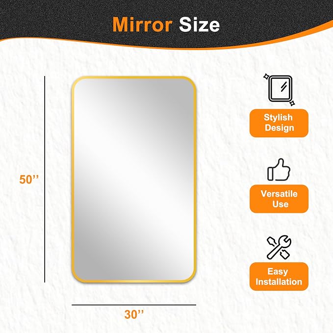 Delma Bathroom Vanity Mirror, Black Framed Bathroom Mirror for Over Sink, High-Definition Bathroom Mirror, Versatile Bathroom Vanity Mirror, Hangs Horizontally or Vertically(50x30, Gold)