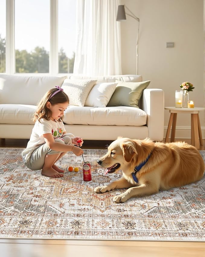 befbee 2x8 Runner Rug Washable Hallway Runner Rug Ultra-Thin Soft Kitchen Rug Non Slip Indoor Floor Foldable Carpet with Low Pile for Bathroom Laundry Room Living Room Entryway(Turmeric/Grey,2'x8')