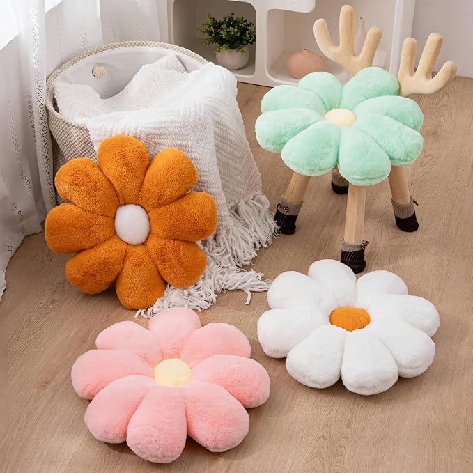 2pcs Flower Pillow, Green White Daisy Flower Throw Pillows Set, Cute Preppy Room Decor Aesthetic Decorative Throw Pillows Floor Cushions for Girls Bedroom Bed Sofa Chair Decor (Green & White)