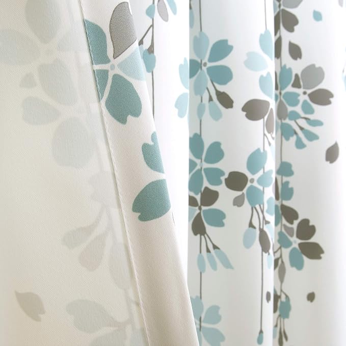 Lush Decor Weeping Flower Light Filtering Window Curtain Panels, Pair, 52"W x 95"L + 2" Header, Blue & Gray - Charming Modern Floral Curtains for Living Room, Dining Room, & Bedroom