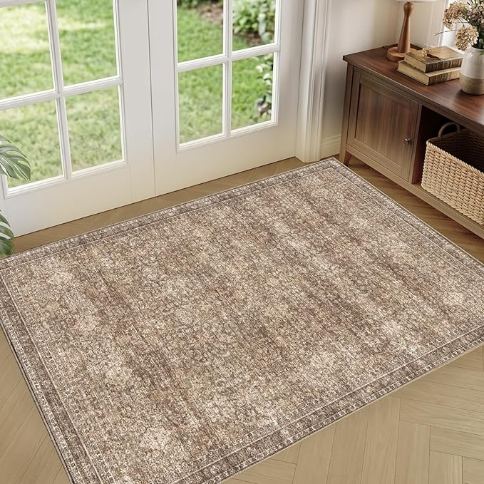Sasttie 2x3 Rug, Ultra-Soft Washable Rug, Low Pile Foldable Thin Carpets with Non-Slip Backing, Skin-Friendly Stain Resistant Carpet for Living Room, Bedroom, Kitchen, Dorm, 2x3, Dark Brown