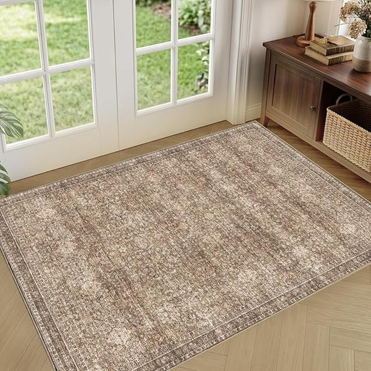 Sasttie 2x3 Rug, Ultra-Soft Washable Rug, Low Pile Foldable Thin Carpets with Non-Slip Backing, Skin-Friendly Stain Resistant Carpet for Living Room, Bedroom, Kitchen, Dorm, 2x3, Dark Brown