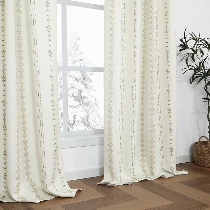 Lino Rosa Kitchen Curtains 45 Inch Length,Farmhouse Boho 70% Blackout Short Window Curtains 45 Inches Long for Bedroom Bathroom